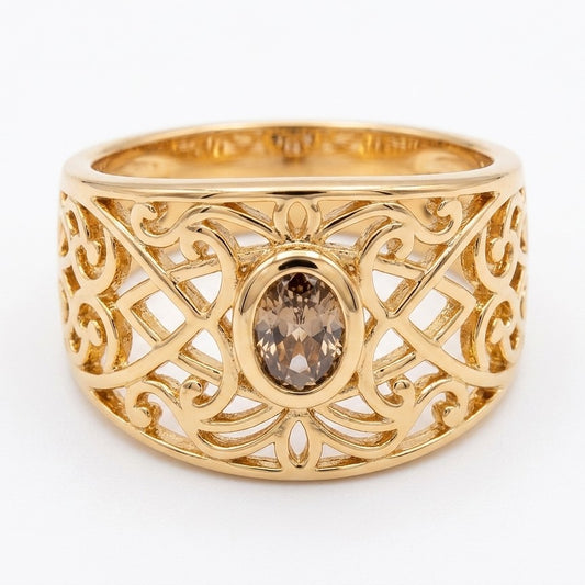 Anel Arabesco com Pedra Central